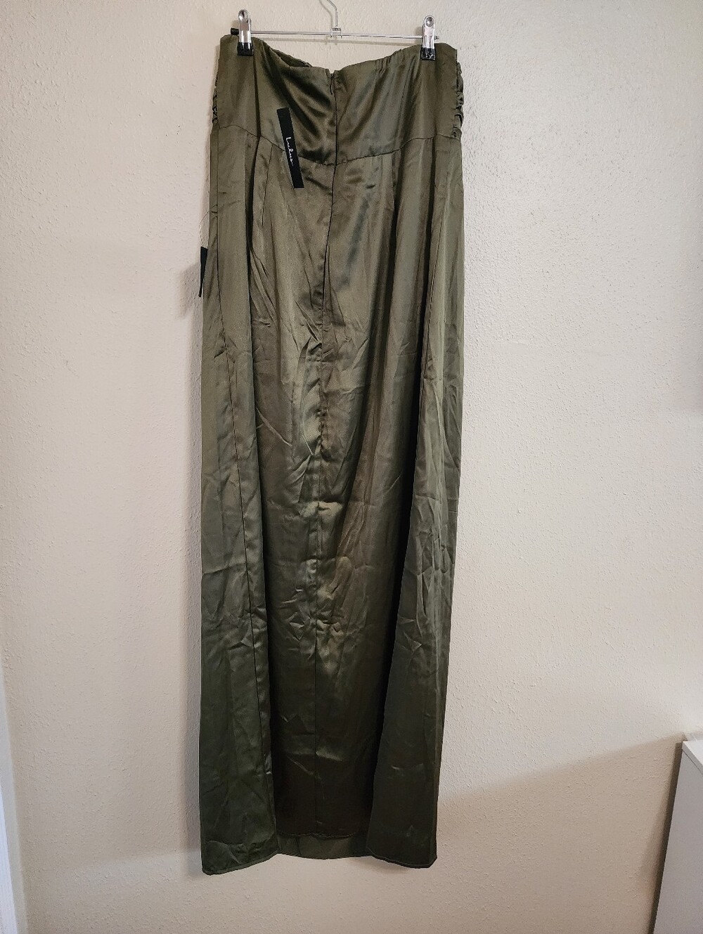 Lulus Memorable Entrance Olive Green Strapless Satin Maxi Dress XL Wedding Party - Picture 8 of 9